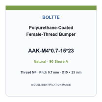 Natural 90 Shore A - M4*0.7-15*23 polyurethane-coated female-thread bumper