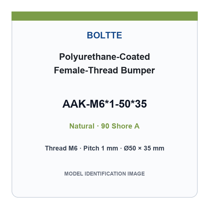 Natural 90 Shore A - M6*1-50*35 - Yellow polyurethane-coated female-thread bumper