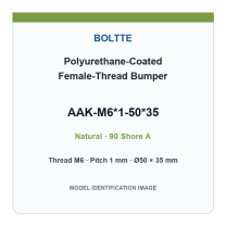 Natural 90 Shore A - M6*1-50*35 - Yellow polyurethane-coated female-thread bumper