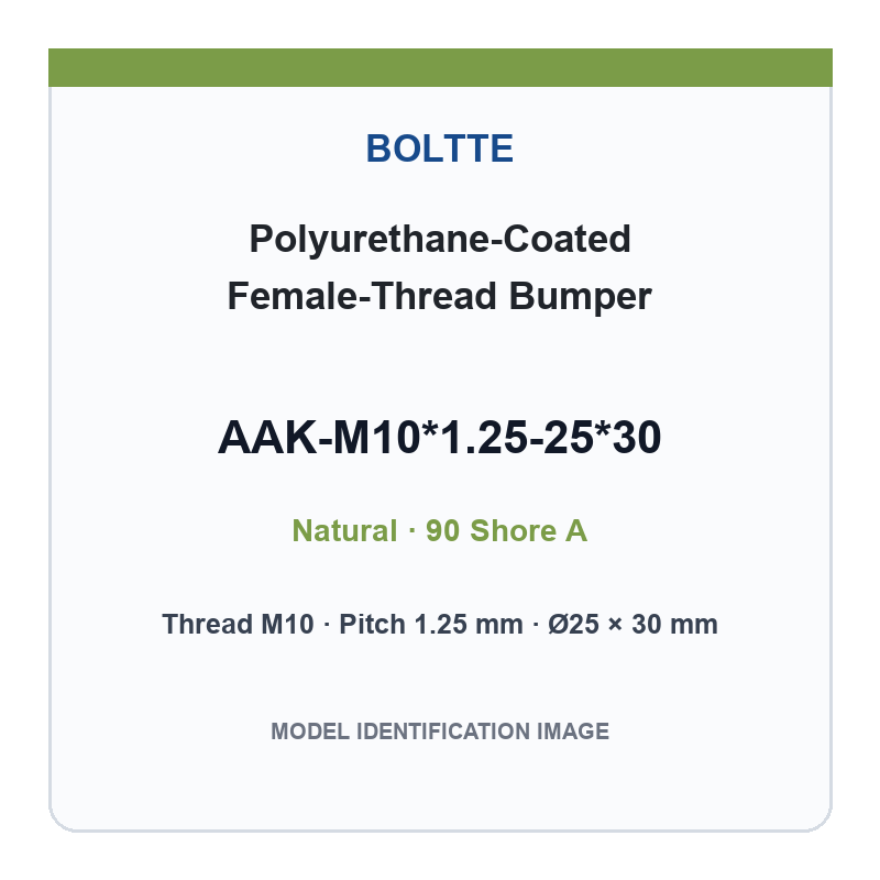 Natural 90 Shore A - M10*1.25-25*30 - Aluminum Core polyurethane-coated female-thread bumper