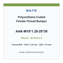 Natural 90 Shore A - M10*1.25-25*30 - Aluminum Core polyurethane-coated female-thread bumper