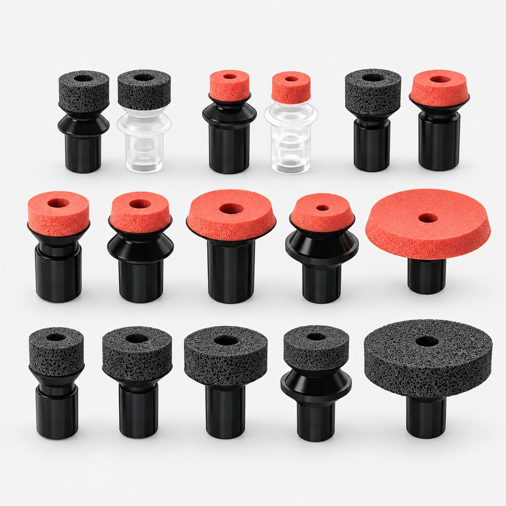 Mini ZP Foam Vacuum Suction Cups | Black & Red Foam