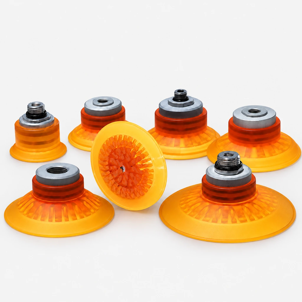 FCF Series Flat Ribbed Polyurethane Vacuum Suction Cups with Fittings