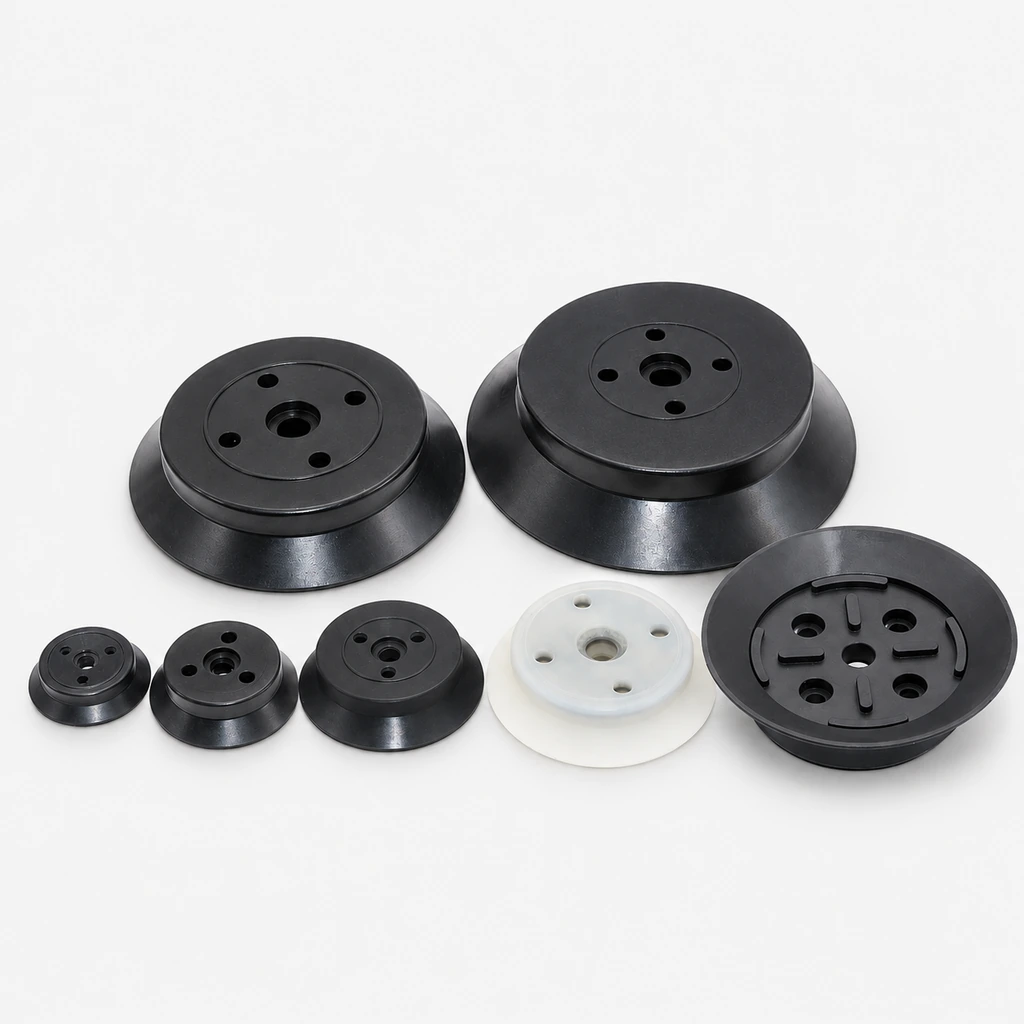 H Series Heavy-Duty Flat Vacuum Suction Cups in Silicone, Nitrile Rubber and FKM
