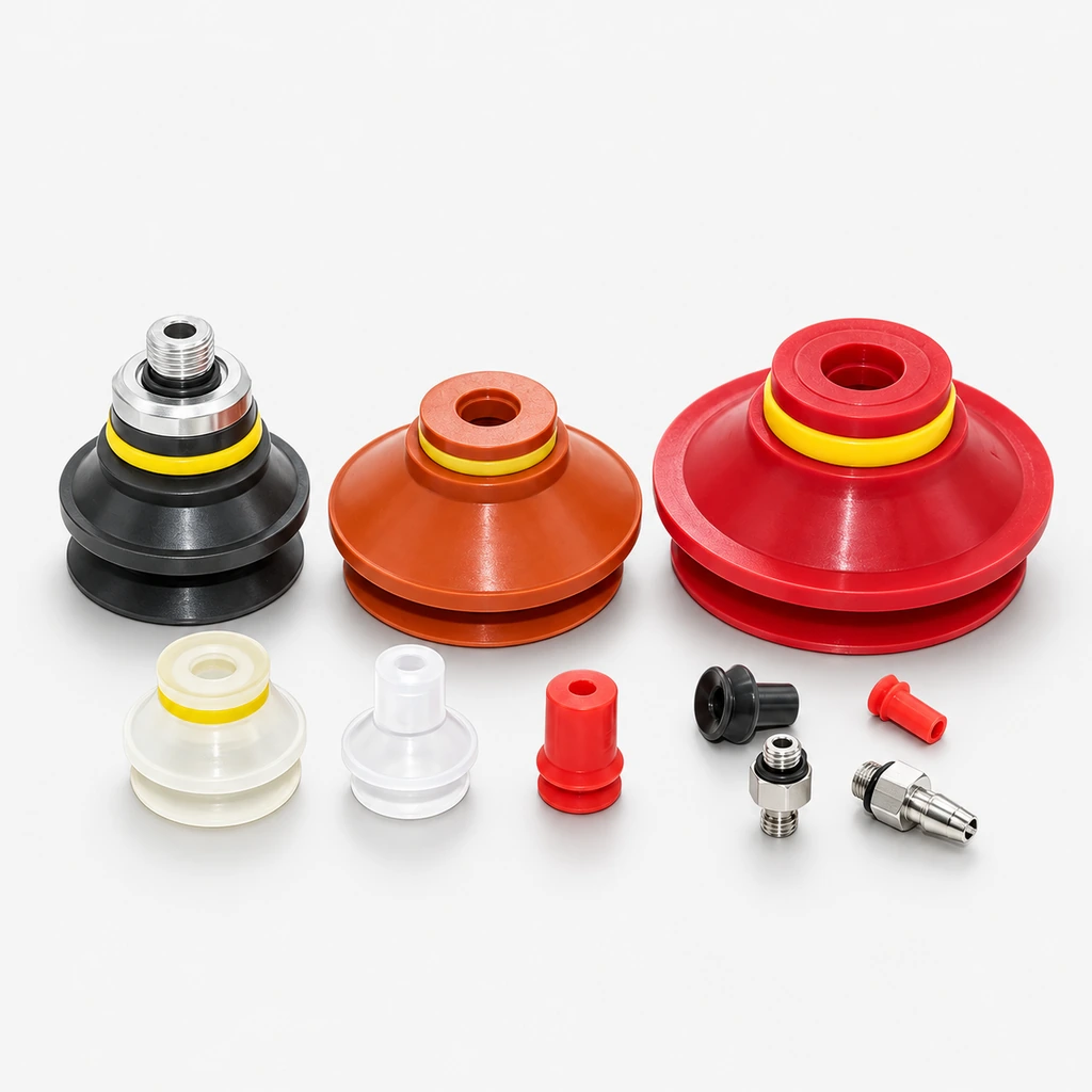 VB & SB17 Silicone and Nitrile Rubber Vacuum Suction Cups with Fittings