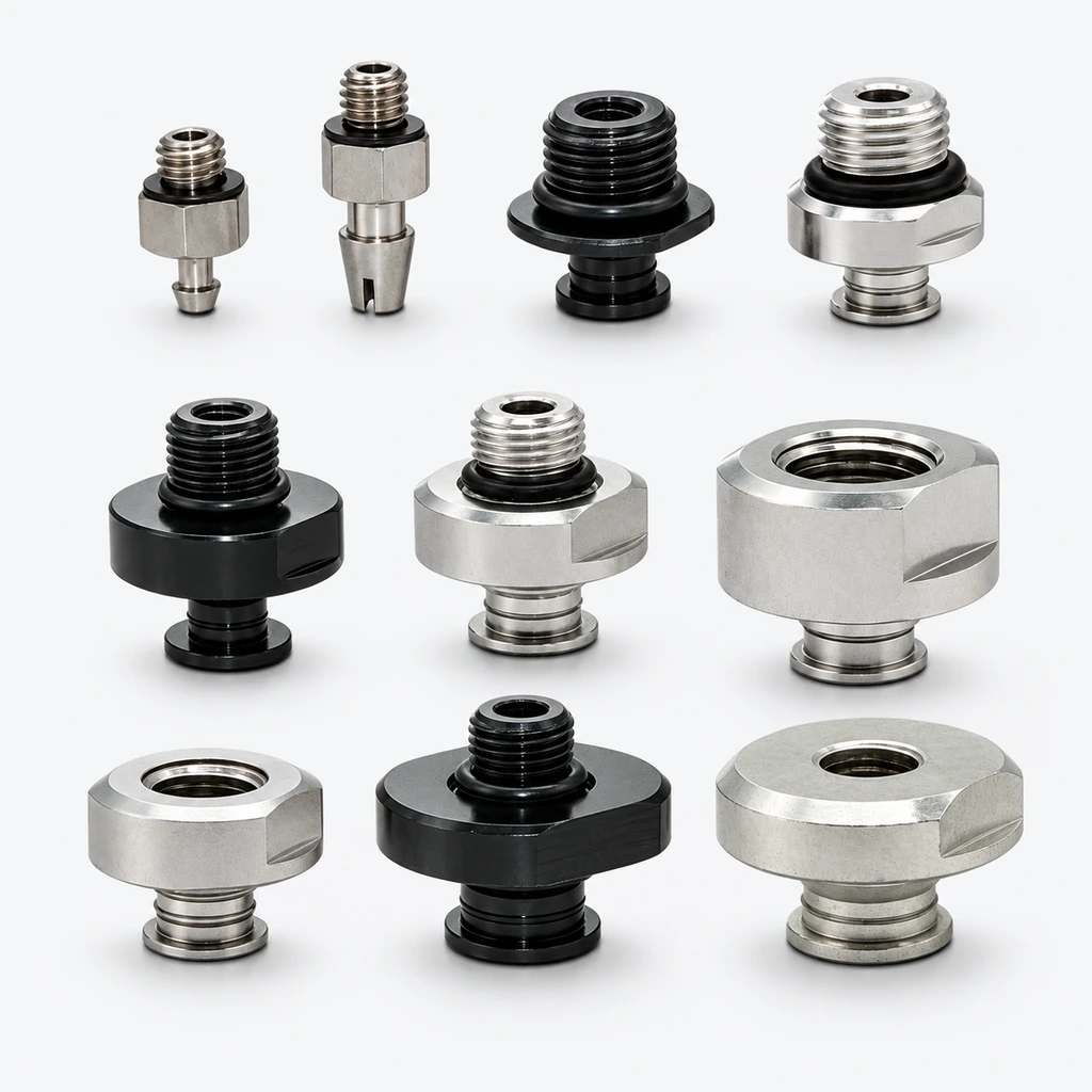 M5, G1/8 and G1/4 Vacuum Cup Adapters – Male and Female Threads