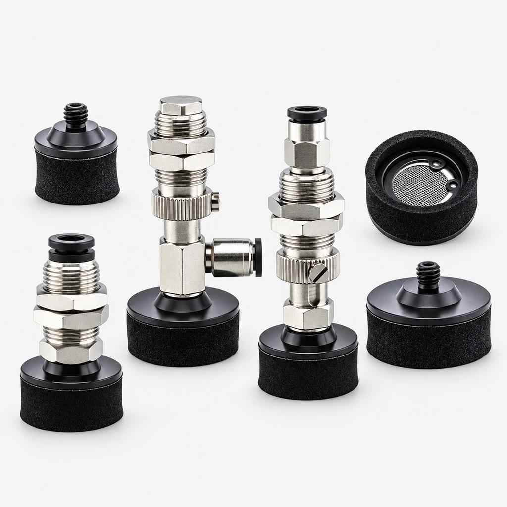 J-WEP / J-WET Sponge Vacuum Cups — D10–D50, 4 Mount Types