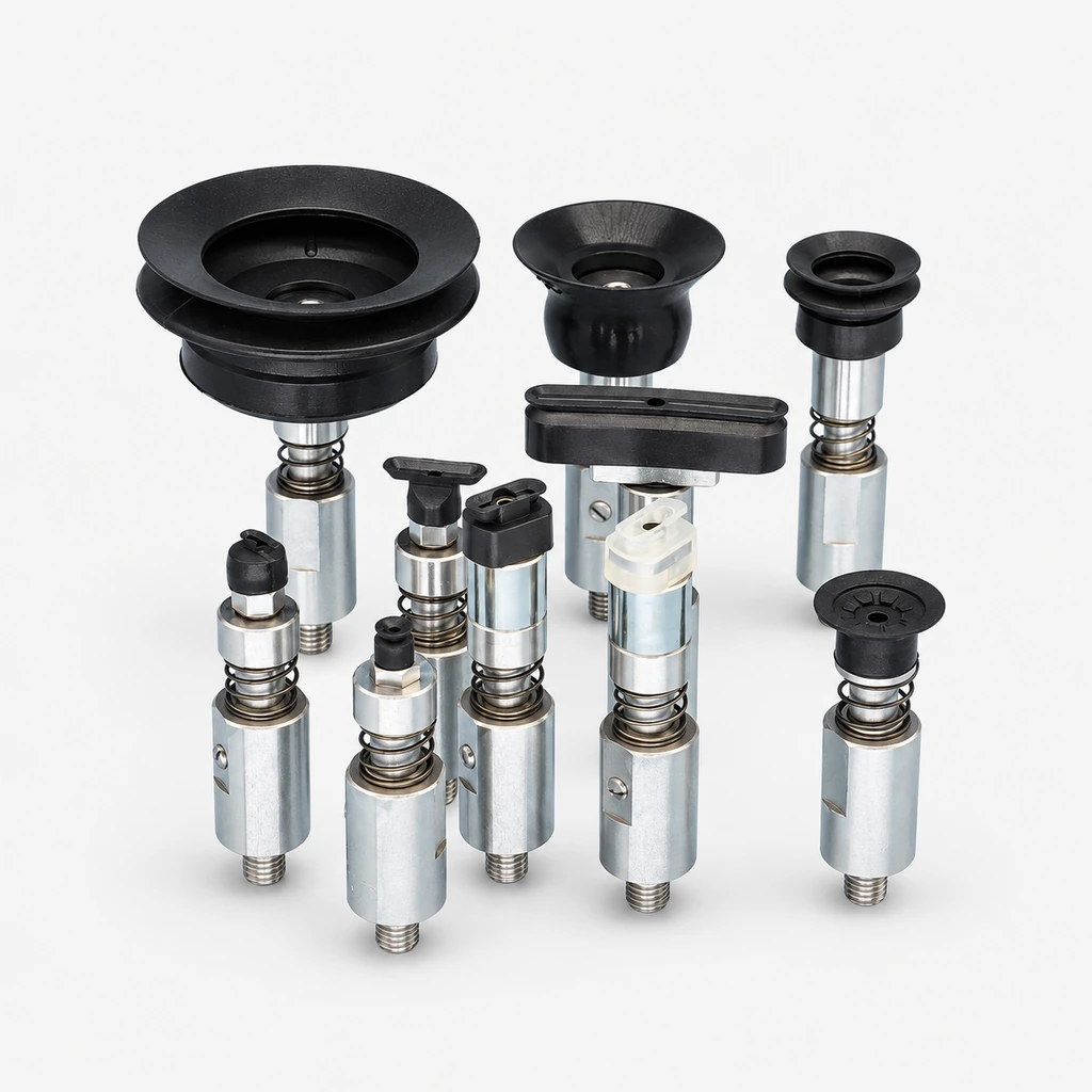 M5 Male Spring-Loaded Vacuum Cup Assemblies — Round, Double-Layer and Oval