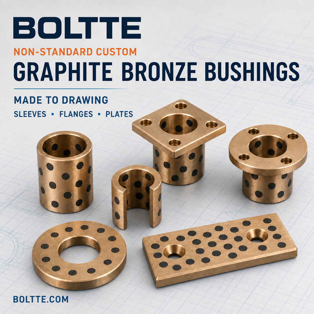 BOLTTE custom non-standard graphite bronze bushings made to drawing