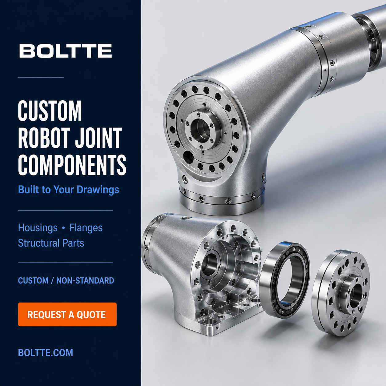 BOLTTE custom non-standard robot joint components made to drawing