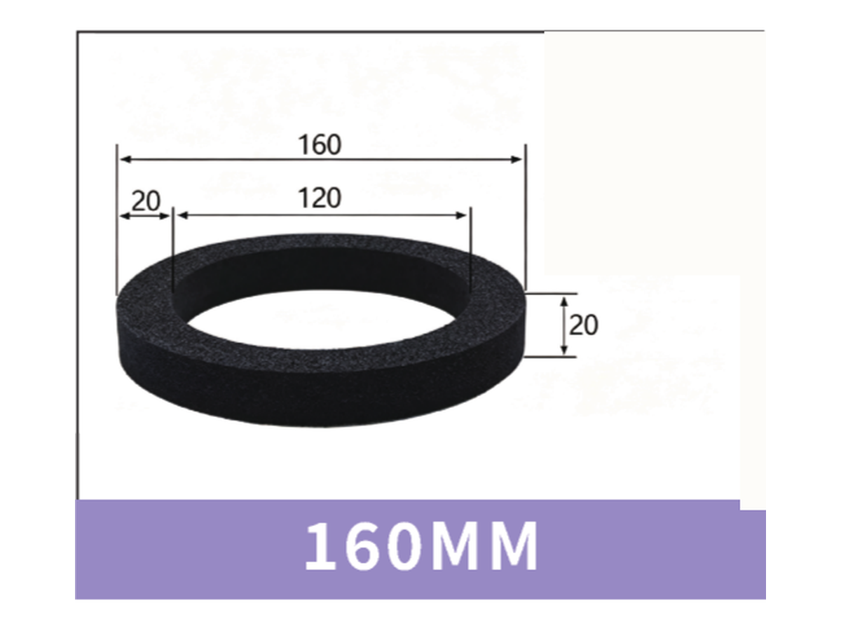 160 mm Foam Ring - OD 160 / ID 120 / T 20 mm | BOLTTE-FR-RING-160OD-120ID-20T | clean PDF product card