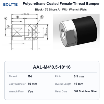 Black 70 Shore A - M4*0.5-10*16 polyurethane-coated female-thread bumper