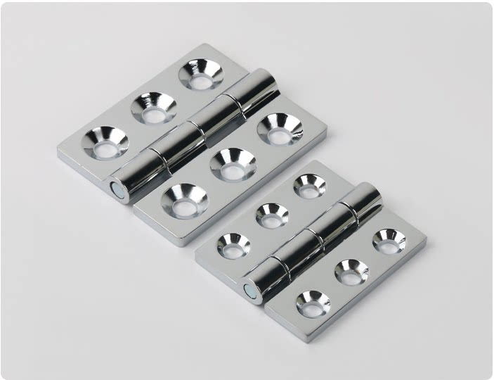Original bright chrome-plated hinge front and rear views