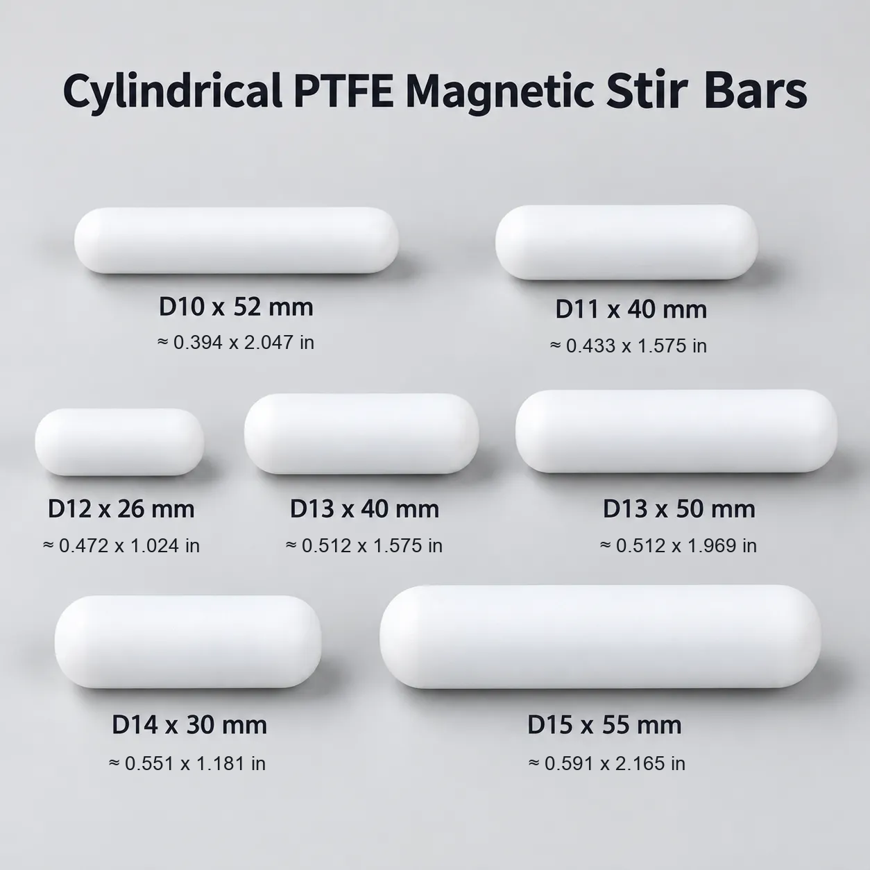 Cylindrical stir-bar size overview