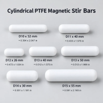 Cylindrical PTFE Magnetic Stir Bars, D10-D15, 26-55 mm