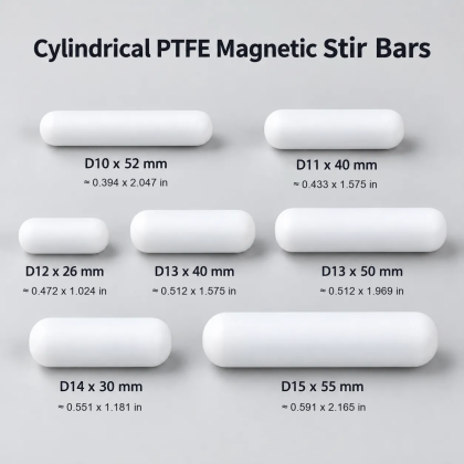 Cylindrical PTFE Magnetic Stir Bars, D10-D15, 26-55 mm