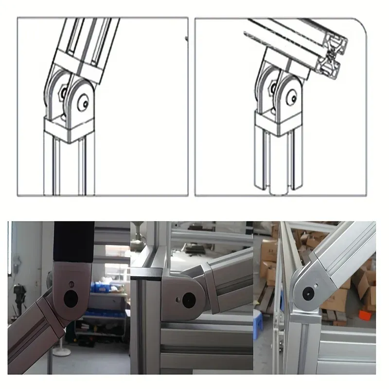 Zinc Alloy Adjustable Hinge Connector for 2020/3030/4040 Classic Metal Industrial Aluminum Profile with Sliding Base Hinge