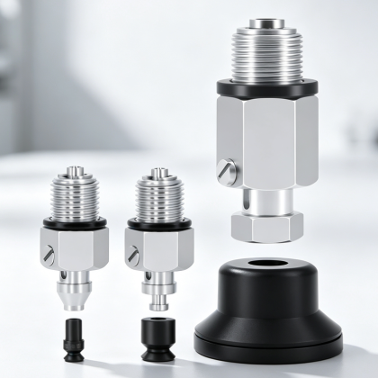 V-J-WES Spring Vacuum Cup Mounts — Standard, Antistatic or FKM, D2–D50