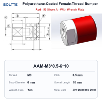 Red 50 Shore A - M3*0.5-6*10 polyurethane-coated female-thread bumper