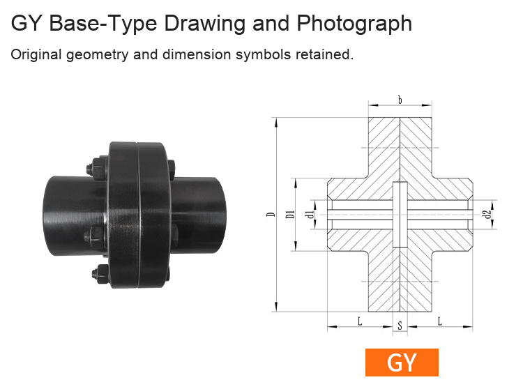 GY GYS GYH original flange coupling detail 1: original product photograph in English