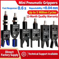 Mini pneumatic grippers: response, repeatability and lifecycle
