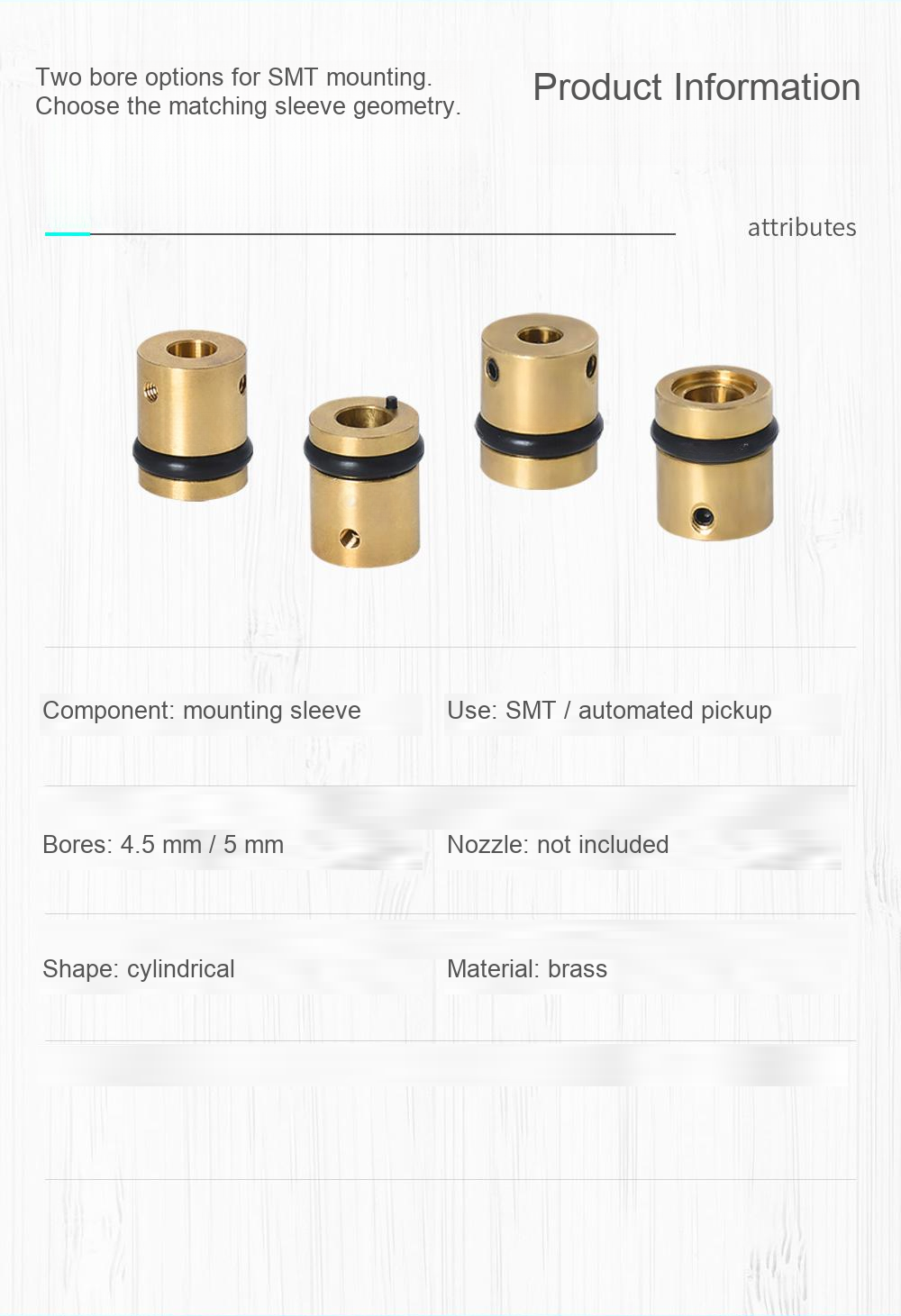 SMT brass sleeve detail 02 information: original product photographs and drawings in English