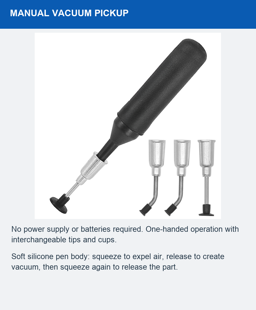Manual vacuum pen operation and interchangeable tips