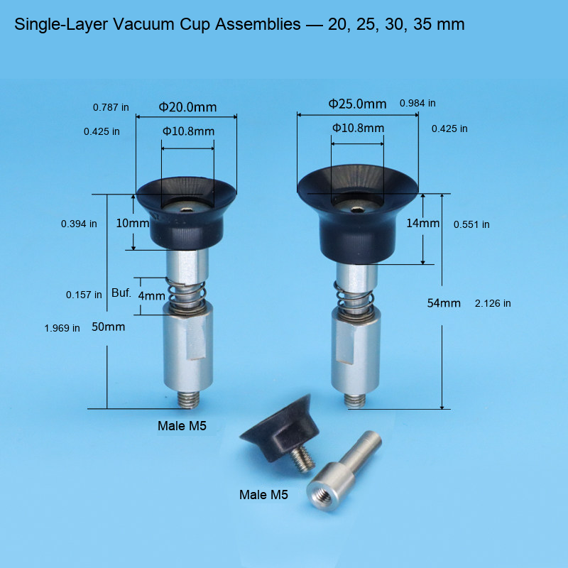M5 male-mounted vacuum cup assemblies and source dimensions 6: original product photograph in English