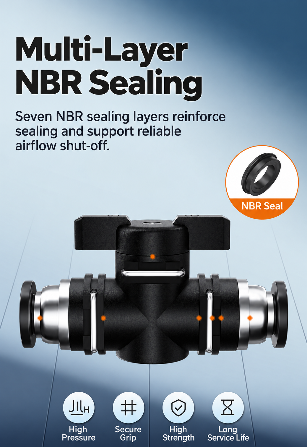 Multi-layer NBR sealing for pneumatic manual shut-off valve