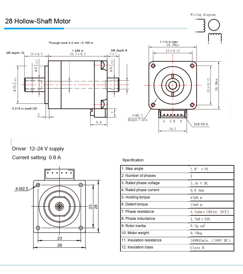 Hollow-shaft stepper motor original English photo or drawing 4: original product photograph in English