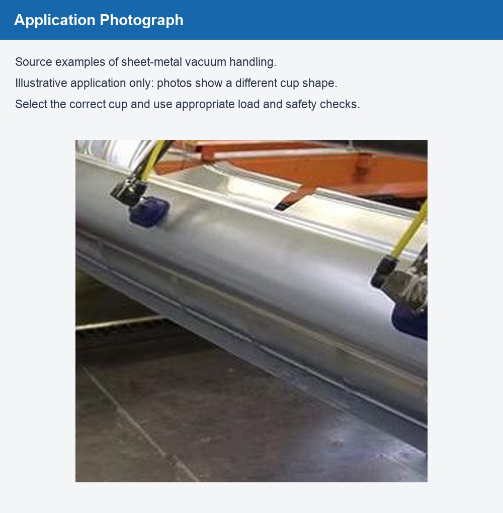 Supplier application photographs illustrating vacuum handling of sheet metal