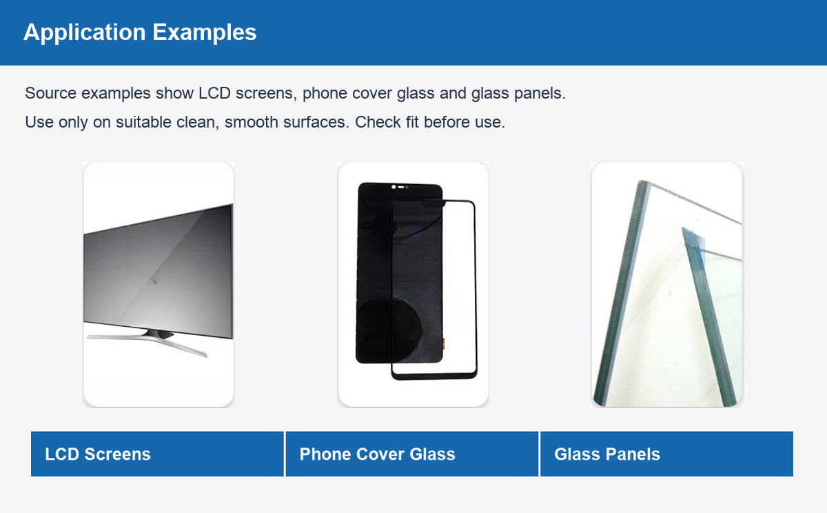 Application examples including LCD screens phone cover glass and glass panels