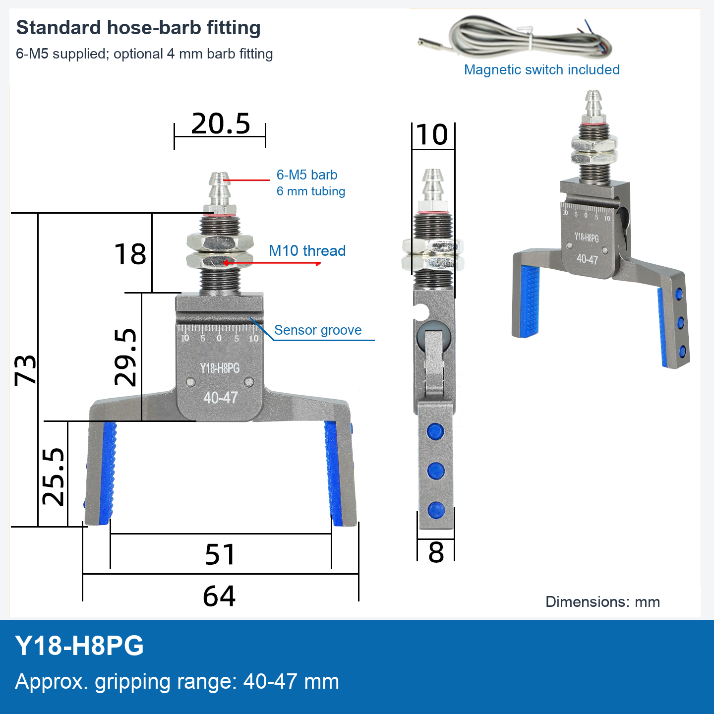 Y18-H8PG / 40-47 mm / Magnetic switch / Dimension drawing