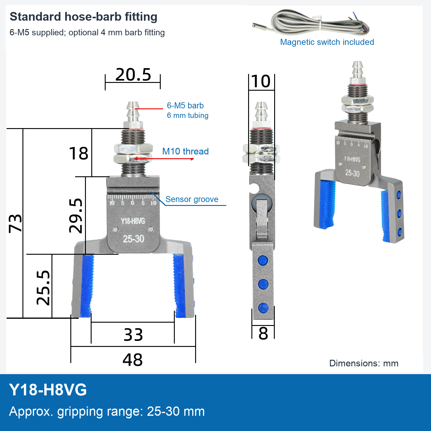 Y18-H8VG / 25-30 mm / Magnetic switch / Dimension drawing