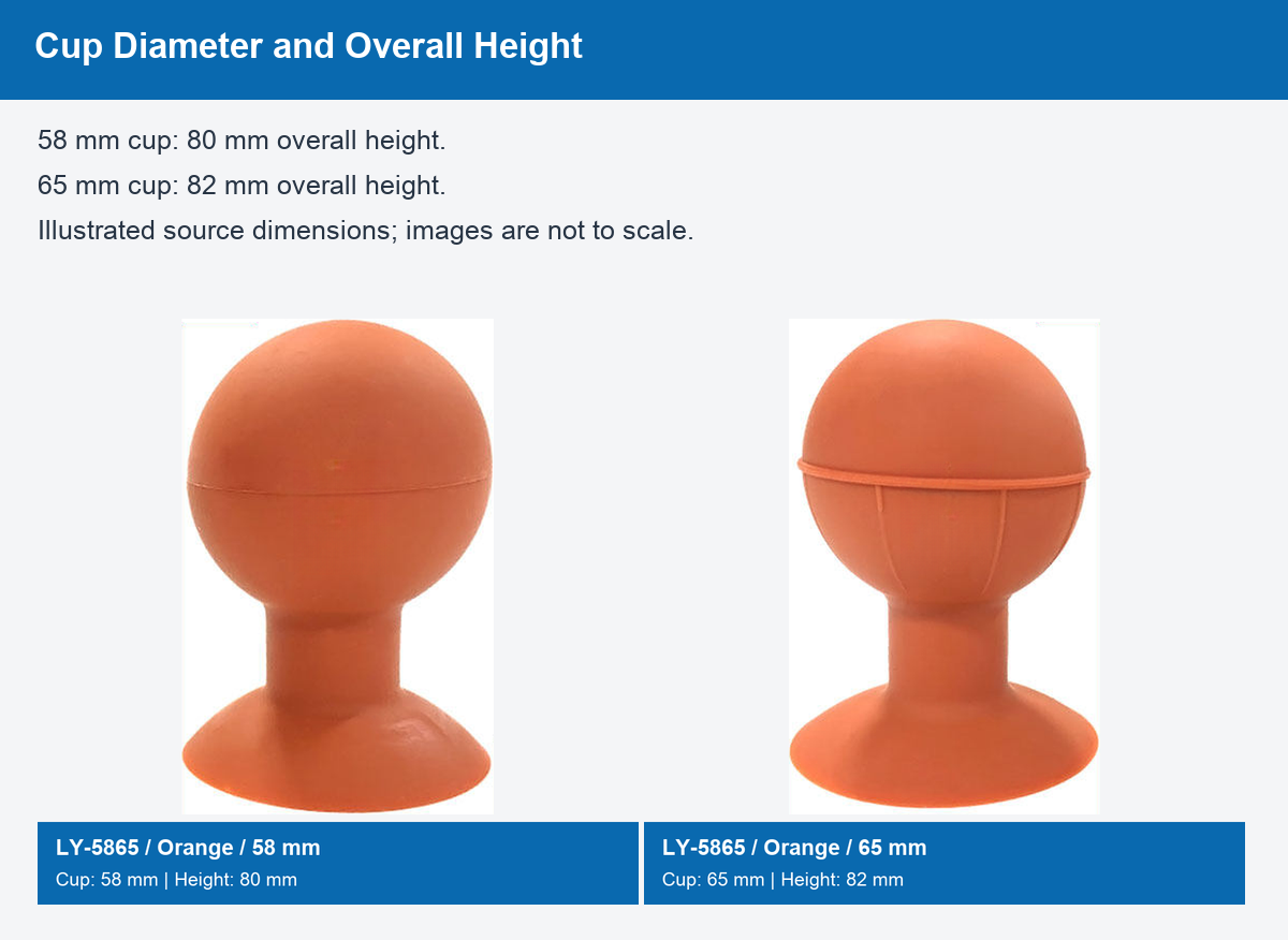 detail dimensions: LY-5865 orange 58 and 65 mm vacuum pickup bulbs