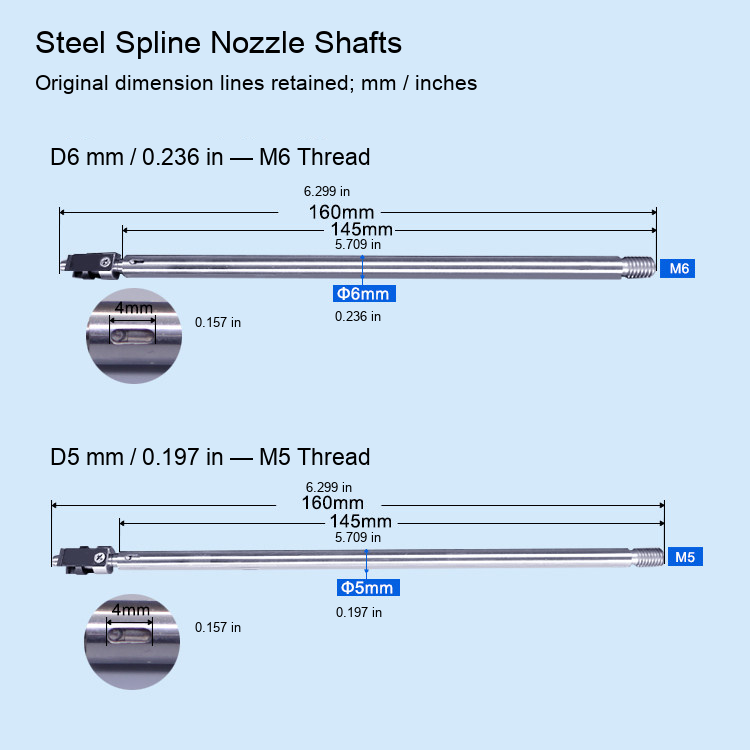Steel spline nozzle shaft 1: original product photograph in English