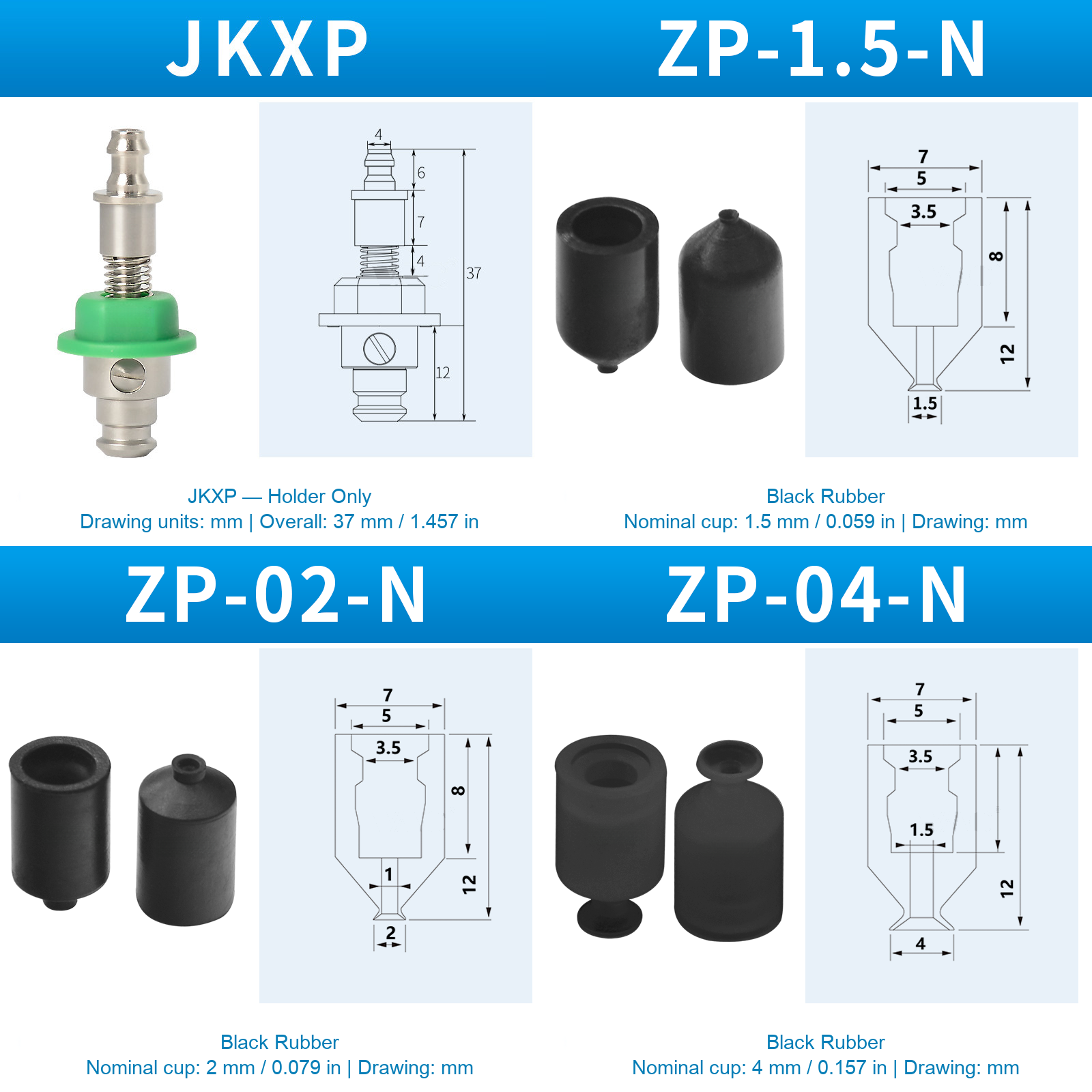 JKXP ZPG detail drawings 01: original product photographs and engineering drawings in English