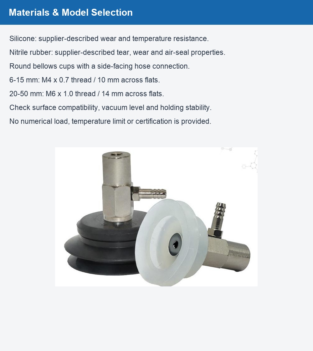 Material descriptions, fitting sizes and original product close-up