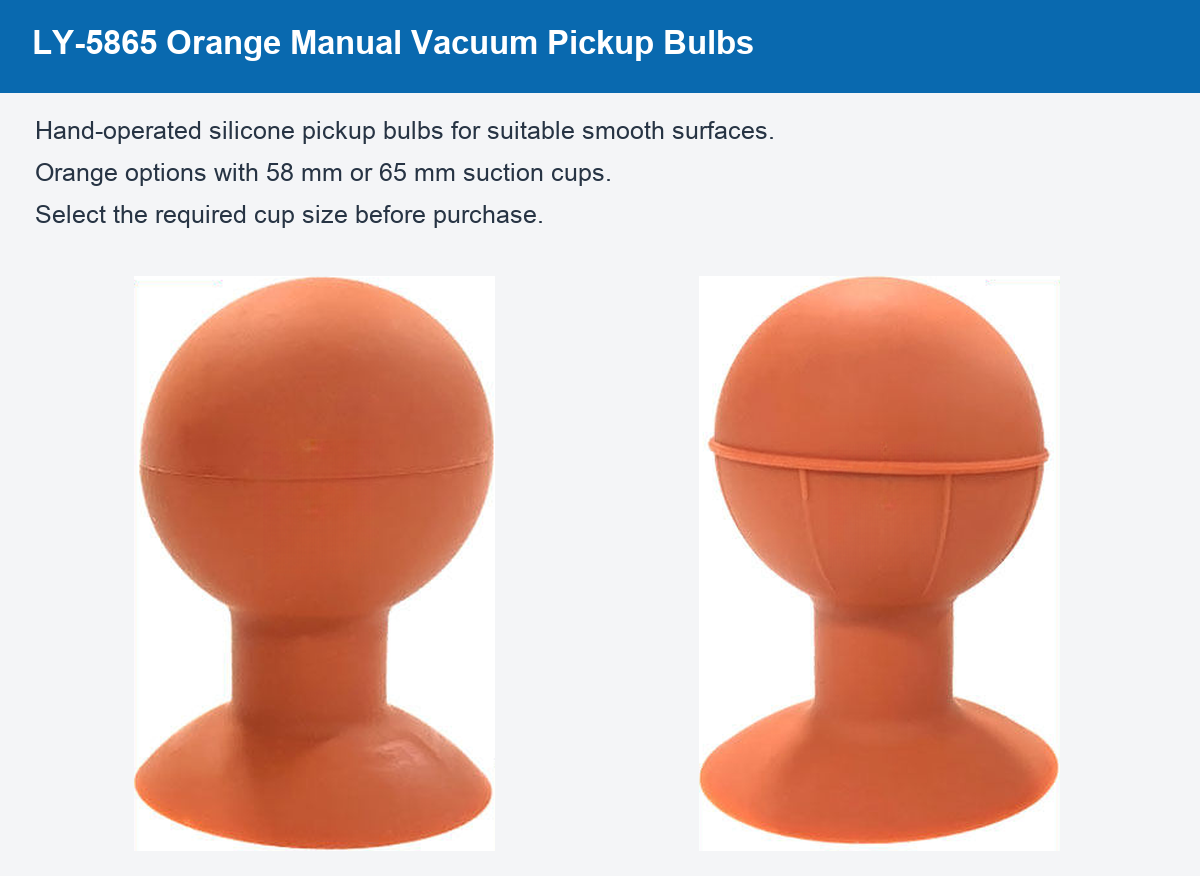 detail overview: LY-5865 orange 58 and 65 mm vacuum pickup bulbs
