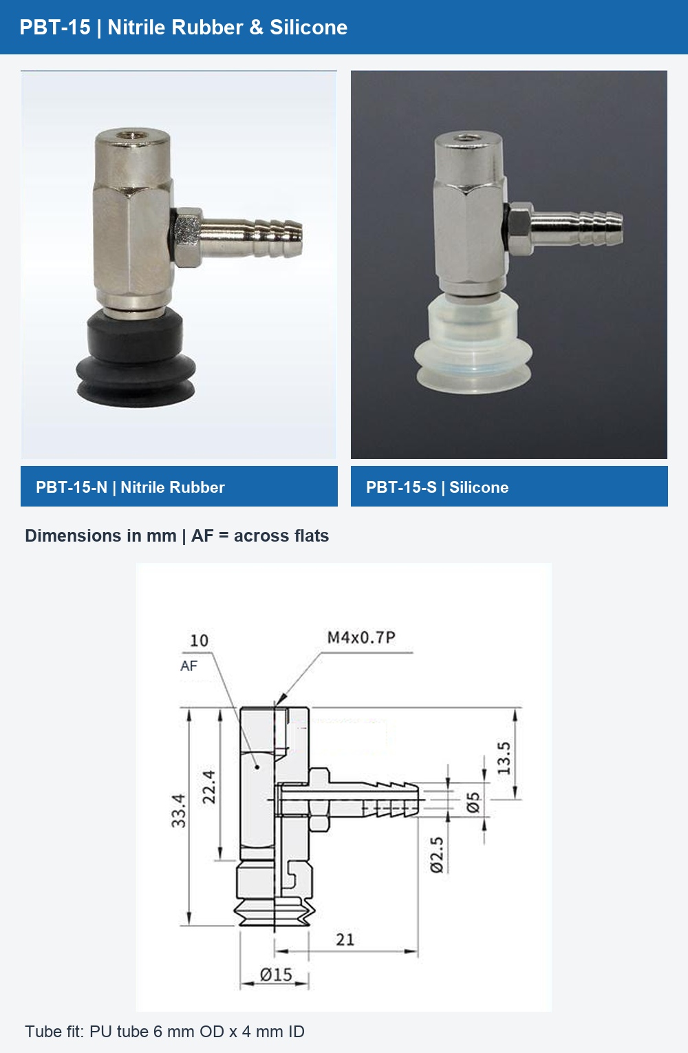 PBT-15 nitrile rubber and silicone photographs with dimensional drawing