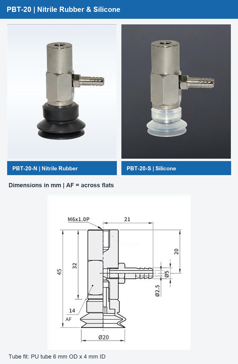 PBT-20 nitrile rubber and silicone photographs with dimensional drawing