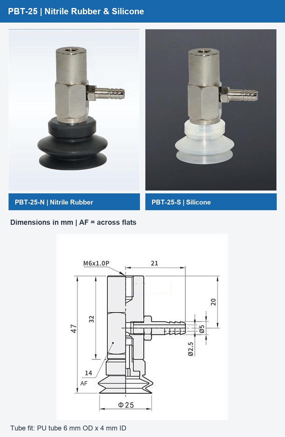 PBT-25 nitrile rubber and silicone photographs with dimensional drawing