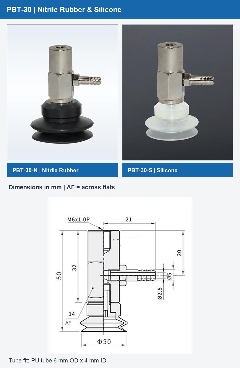 PBT-30 nitrile rubber and silicone photographs with dimensional drawing