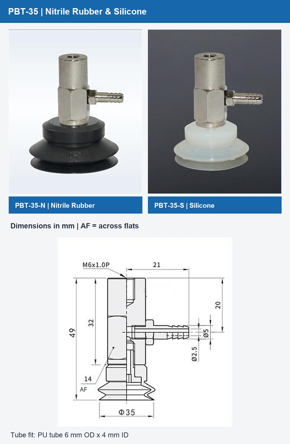 PBT-35 nitrile rubber and silicone photographs with dimensional drawing