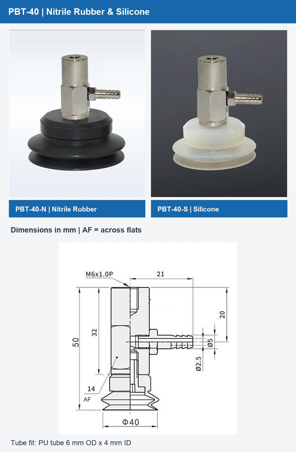 PBT-40 nitrile rubber and silicone photographs with dimensional drawing