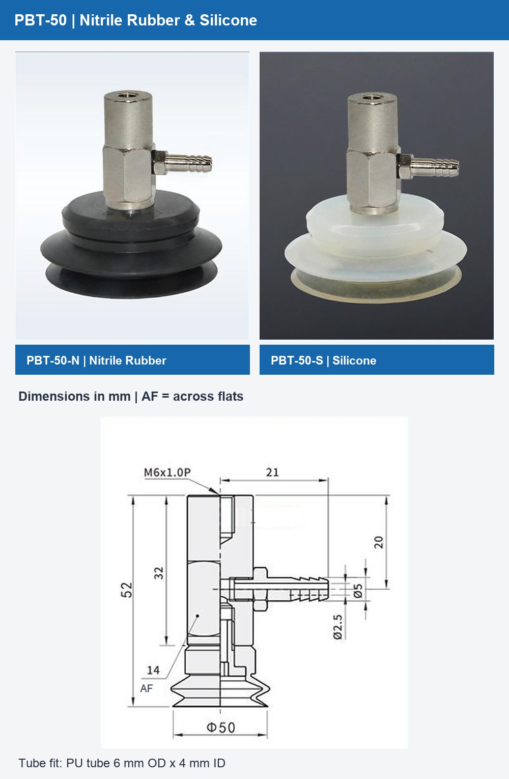 PBT-50 nitrile rubber and silicone photographs with dimensional drawing
