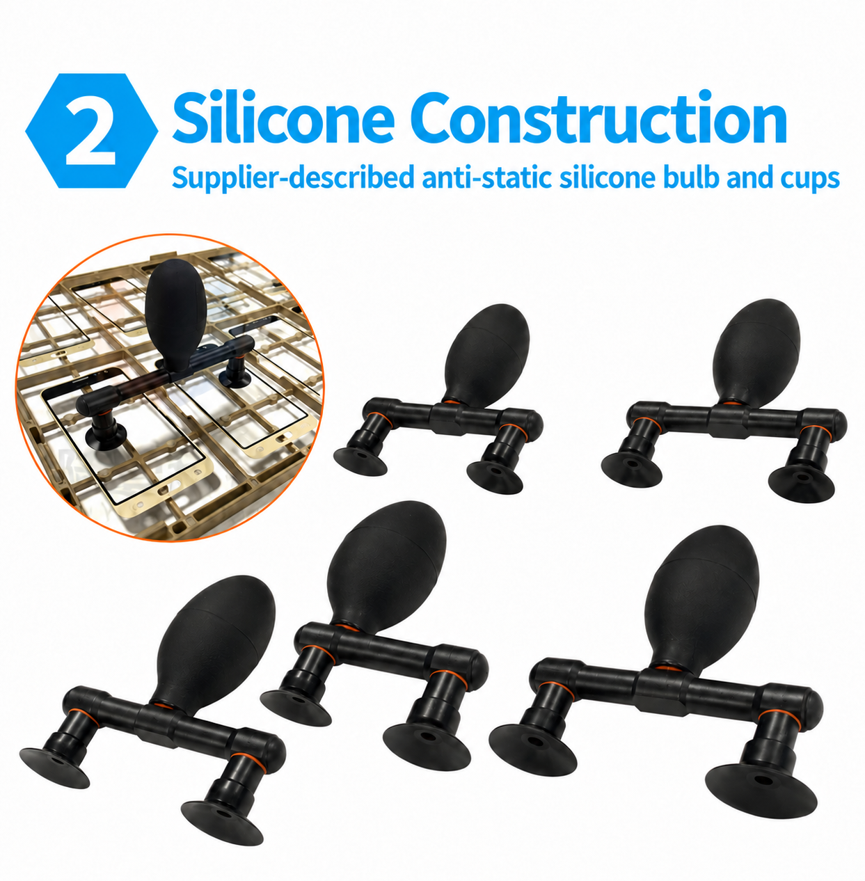 Silicone dual-cup tool real product views and application on a metal-framed glass cover