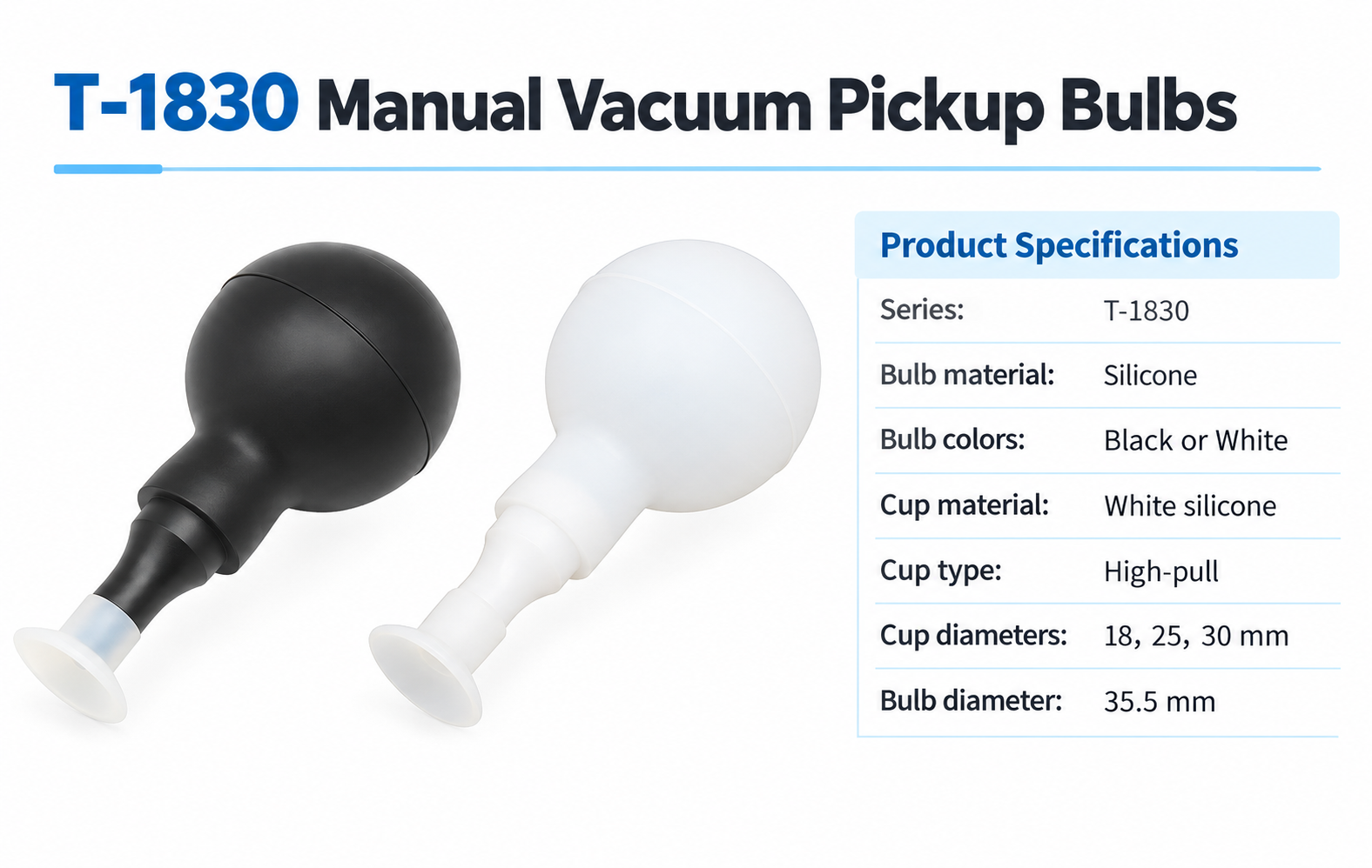 T-1830 black and white silicone bulbs and product specifications