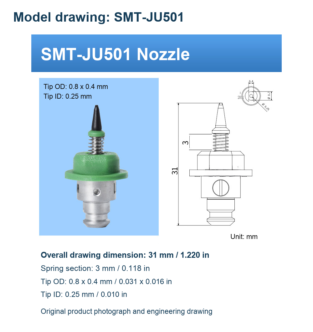 English SMT-JU nozzle original photograph or technical drawing