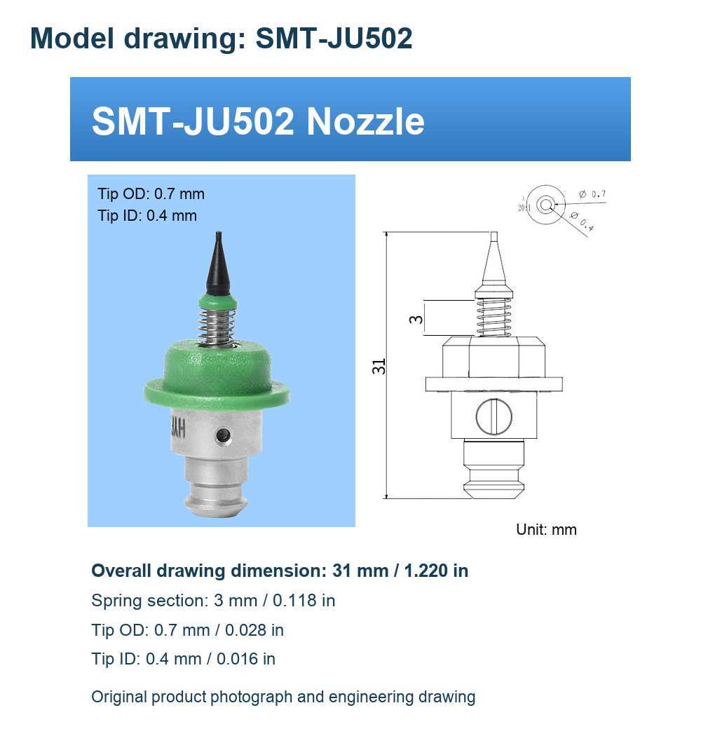 English SMT-JU nozzle original photograph or technical drawing